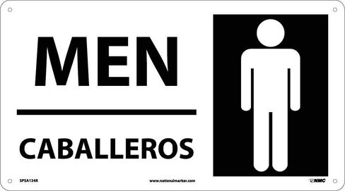 NMC National Marker SPSA134R Men(Bilingual W/Graphic), 10" x 18", Rigid Plastic, Sign in Saudi Arabia