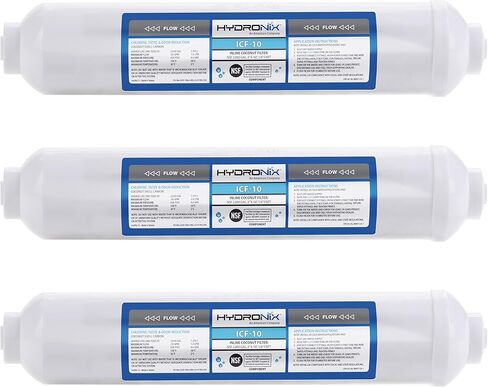 Hydronix ICF-10 Inline Post Activated Carbon Water Filter Replacement Cartridge with 1/4-Inch NPT for Refrigerator, Ice Maker, RO Reverse Osmosis System, 2000 Gallons - 1 Year Capacity (3 Pack) in Saudi Arabia