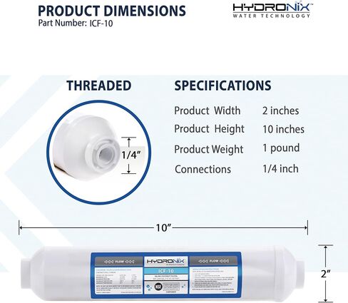 Hydronix ICF-10 Inline Post Activated Carbon Water Filter Replacement Cartridge with 1/4-Inch NPT for Refrigerator, Ice Maker, RO Reverse Osmosis System, 2000 Gallons - 1 Year Capacity (3 Pack) in Saudi Arabia