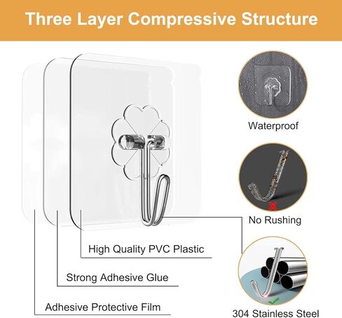 12 قطعة من خطافات حامل ماكينة الحلاقة ذاتية اللصق من WDLYYN، خطافات توصيل للجدار، خطاف دش شفاف لمنظم مطبخ الحمام (شفاف) in Kuwait