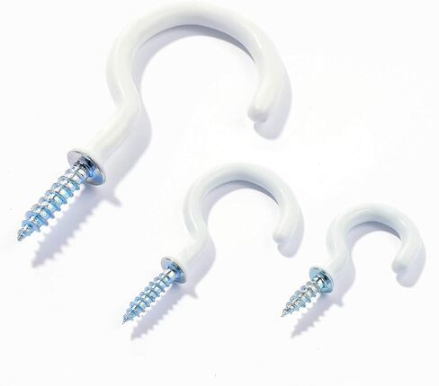 خطافات براغي للأكواب - 30 قطعة من خطافات الأكواب المطلية بالفينيل، 3 أحجام خطافات سقف معدنية شديدة التحمل 7/8،1-1/4، مجموعة خطافات لولبية مطلية بالفينيل مقاس 2 بوصة لخطافات الحائط، وخطافات النباتات، وخطافات المطبخ، والكوب خطافات in Kuwait