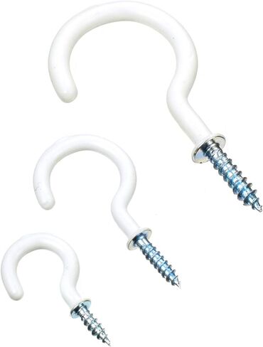 خطافات براغي للأكواب - 30 قطعة من خطافات الأكواب المطلية بالفينيل، 3 أحجام خطافات سقف معدنية شديدة التحمل 7/8،1-1/4، مجموعة خطافات لولبية مطلية بالفينيل مقاس 2 بوصة لخطافات الحائط، وخطافات النباتات، وخطافات المطبخ، والكوب خطافات in Kuwait