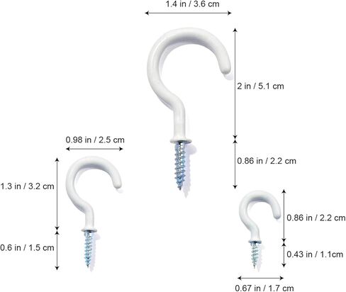 خطافات براغي للأكواب - 30 قطعة من خطافات الأكواب المطلية بالفينيل، 3 أحجام خطافات سقف معدنية شديدة التحمل 7/8،1-1/4، مجموعة خطافات لولبية مطلية بالفينيل مقاس 2 بوصة لخطافات الحائط، وخطافات النباتات، وخطافات المطبخ، والكوب خطافات in Kuwait