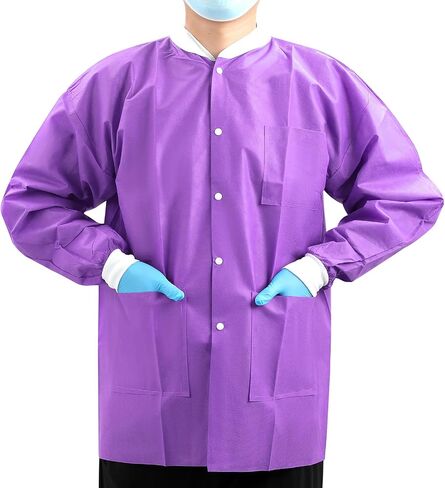 JMU Disposable Lab Jackets 10 Pack, SMS Disposable Medical Jackets for Men and Women, Knit Cuffs Collar, 3 Pockets in Saudi Arabia