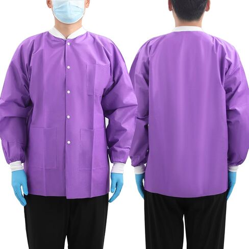 JMU Disposable Lab Jackets 10 Pack, SMS Disposable Medical Jackets for Men and Women, Knit Cuffs Collar, 3 Pockets in Saudi Arabia