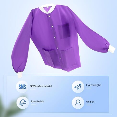 JMU Disposable Lab Jackets 10 Pack, SMS Disposable Medical Jackets for Men and Women, Knit Cuffs Collar, 3 Pockets in Saudi Arabia