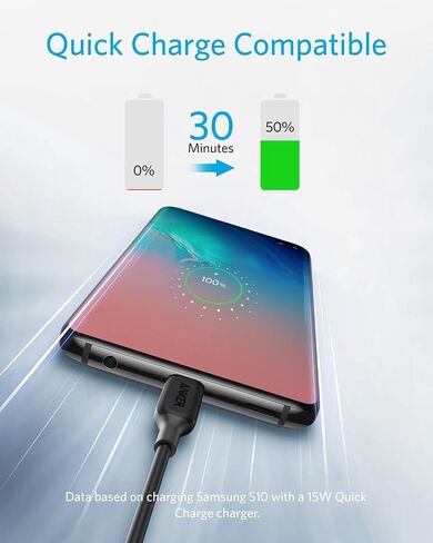 USB Type C Cable, Anker Powerline III USB-A to USB-C Fast Charging Cord (10 ft), Compatible with Samsung Galaxy S10 S9 Plus S8 Plus, LG V20 G7 G6 G5, Sony XZ, and More in Saudi Arabia