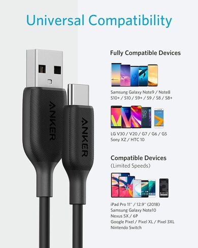 USB Type C Cable, Anker Powerline III USB-A to USB-C Fast Charging Cord (10 ft), Compatible with Samsung Galaxy S10 S9 Plus S8 Plus, LG V20 G7 G6 G5, Sony XZ, and More in Saudi Arabia