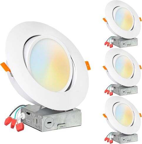PROCURU [4 عبوات] مصباح LED محكم الغلق بقياس 6 بوصات 2700K-6000K لون يمكن اختياره، تدوير وتدوير مصباح سقف مجوف رفيع للغاية مع صندوق J، قابل للتعتيم، تصنيف IC (V6SL-GB-4P) in Kuwait