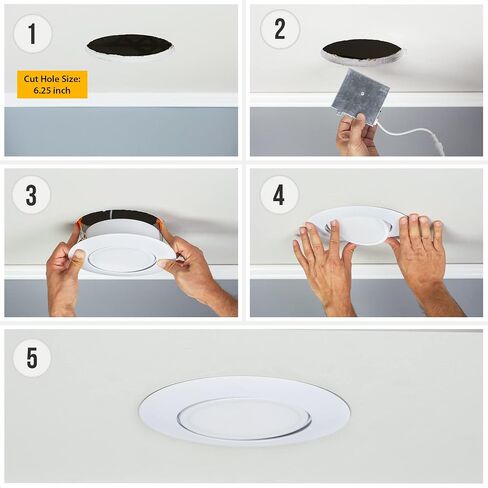 PROCURU [4 عبوات] مصباح LED محكم الغلق بقياس 6 بوصات 2700K-6000K لون يمكن اختياره، تدوير وتدوير مصباح سقف مجوف رفيع للغاية مع صندوق J، قابل للتعتيم، تصنيف IC (V6SL-GB-4P) in Kuwait