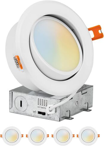 PROCURU [4 عبوات] مصباح LED محكم الغلق بقياس 6 بوصات 2700K-6000K لون يمكن اختياره، تدوير وتدوير مصباح سقف مجوف رفيع للغاية مع صندوق J، قابل للتعتيم، تصنيف IC (V6SL-GB-4P) in Kuwait