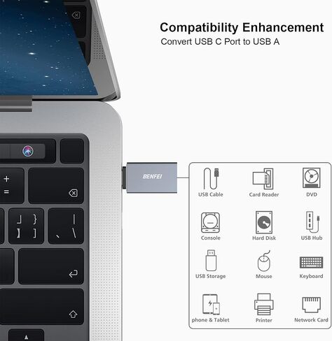 BENFEI 5 Pack USB C to USB 3.0 Adapter, USB C to A Male to Female Adapter Compatible with iPhone 15 Pro/Max, MacBook Pro/Air 2023, iPad Pro, iMac, S23, XPS 17, Surface Book 3 and More - Gray in Kuwait