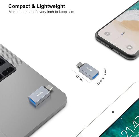 BENFEI 5 Pack USB C to USB 3.0 Adapter, USB C to A Male to Female Adapter Compatible with iPhone 15 Pro/Max, MacBook Pro/Air 2023, iPad Pro, iMac, S23, XPS 17, Surface Book 3 and More - Gray in Kuwait