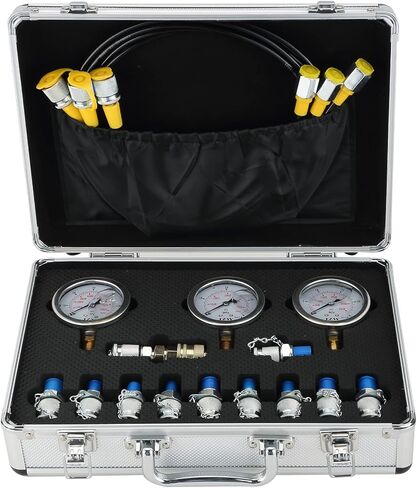 مجموعة أدوات قياس الضغط الهيدروليكي MAOPINER، قطع غيار الحفارات، أدوات اختبار الضغط الهيدروليكي، أدوات اختبار الضغط الهيدروليكي لآلات بناء الحفارات، 250/400/600Bar/11 وصلات in Kuwait