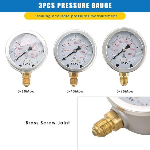 مجموعة أدوات قياس الضغط الهيدروليكي MAOPINER، قطع غيار الحفارات، أدوات اختبار الضغط الهيدروليكي، أدوات اختبار الضغط الهيدروليكي لآلات بناء الحفارات، 250/400/600Bar/11 وصلات in Kuwait