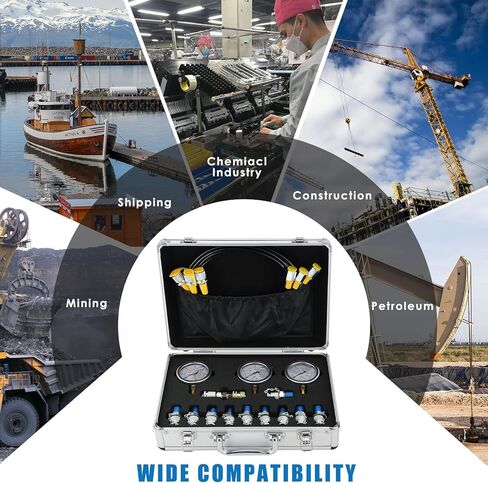 مجموعة أدوات قياس الضغط الهيدروليكي MAOPINER، قطع غيار الحفارات، أدوات اختبار الضغط الهيدروليكي، أدوات اختبار الضغط الهيدروليكي لآلات بناء الحفارات، 250/400/600Bar/11 وصلات in Kuwait