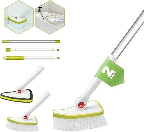 2 في 1 فرشاة تنظيف حوض الاستحمام وفرشاة تنظيف البلاط مع مقبض طويل خفيف الوزن قابل للتمدد بشعيرات صلبة قابلة للفصل لتنظيف حوض الاستحمام والحمام in Kuwait