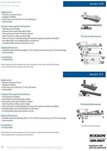 Rixson (Assa Abloy) مفصلات محورية معلقة مركزية، موديل 370، أبواب داخلية أو خارجية تصل إلى 3' 8''x 8' 6'' (500 رطل)، اللون: كروم ساتان (626) in Kuwait