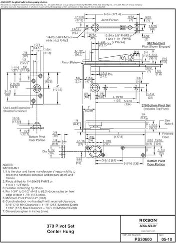Rixson (Assa Abloy) مفصلات محورية معلقة مركزية، موديل 370، أبواب داخلية أو خارجية تصل إلى 3' 8''x 8' 6'' (500 رطل)، اللون: كروم ساتان (626) in Kuwait