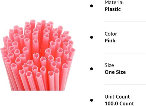 100 Pieces Valentine Straws Heart Shaped Pink Straws Plastic Disposable Cute Drinking Coffee Milk Straw Party Favors for Bridal Shower Wedding Supplies (100 Pieces) in Saudi Arabia