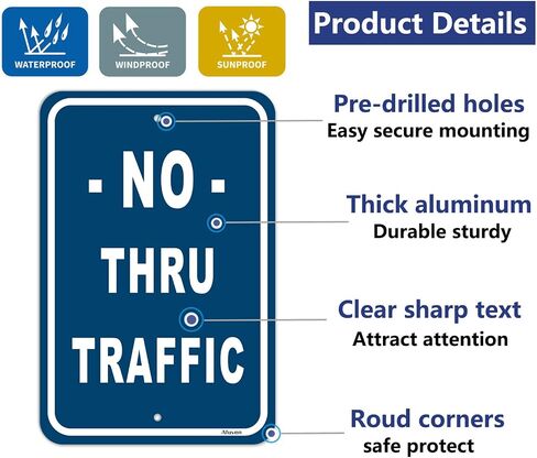 No Thru Traffic Signs 12" x18" Traffic Warning Signs Private Road Signs Private Driveway Signs Metal Reflective Rust Free Aluminum UV Protected Waterproof Easy Mounting Outdoor Use 2 Pack in Saudi Arabia