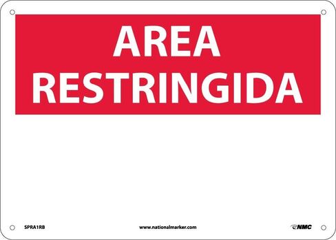 NMC National Marker SPRA1RB Area Restringida, Blank, 10" x 14", Rigid Plastic, Sign in Saudi Arabia