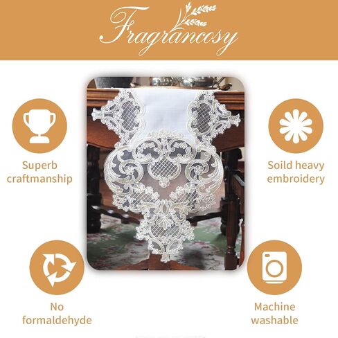 FRAGRANCOSY Elegant Vintage Lace Table Runner 36 inches(90cm) Long Beige Gold with Exquisite Macrame and Embroidered Floral Pattern Perfect as a Dresser Scarf (14X36'') in Kuwait