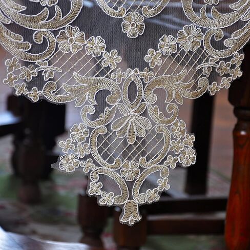FRAGRANCOSY Elegant Vintage Lace Table Runner 36 inches(90cm) Long Beige Gold with Exquisite Macrame and Embroidered Floral Pattern Perfect as a Dresser Scarf (14X36'') in Kuwait