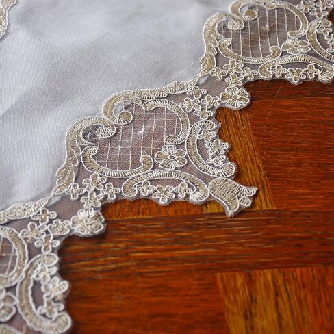 FRAGRANCOSY Elegant Vintage Lace Table Runner 36 inches(90cm) Long Beige Gold with Exquisite Macrame and Embroidered Floral Pattern Perfect as a Dresser Scarf (14X36'') in Kuwait