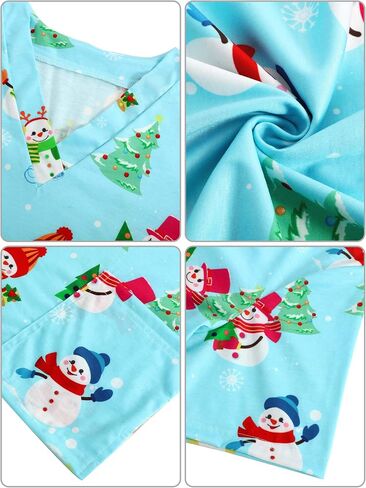 Women Scrub Tops Mock Wrap Top Holiday Christmas Print Neck Shirt, Snowman Light Blue in Saudi Arabia