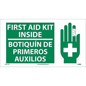 NMC National Marker Corp. SPSA172P First Aid Kit Inside (Bilingual W/Graphic), 10 Inch X 18 Inch, PS Vinyl in Saudi Arabia