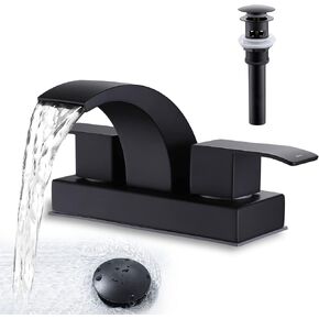 BANGPU 4 Inch Centerset Waterfall Bathroom Faucet 2 Handles 3 Hole Sink Faucet Brushed Nickel Vanity Faucet, Bathroom RV Basin Faucet with Pop Up Drain & Supply Lines