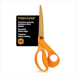 Fiskars Titanium Shop Shears, Stainless Steel Precision-ground Scissors for All Purposes, Yard and Garden Tool, 9 in, Orange