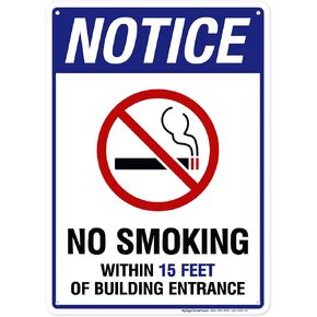 No Smoking Within 15 Feet of Building Entrance Sign, 10x14 Inches, Rust Free .040 Aluminum, Fade Resistant, Made in USA by My Sign Center in Saudi Arabia
