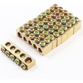 Bonsicoky 4Pcs Terminal Ground Bar Kit, 8 Terminal Positions Electrical Wire Screw Terminal Brass Grounding Bars
