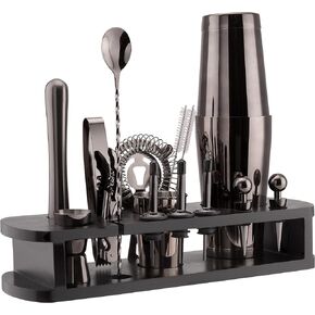 Cocktail Shaker Set Bartender Kit - 24-Piece Home Bartending Kit with Stand and Recipe Booklet - Includes Cocktail Mixer, Corkscrew, Hawthorne Strainer, Double Jigger and More Bartender Tools
