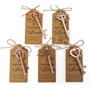50pcs Skeleton Key Bottle Opener Wedding Party Favor Souvenir Gift with Escort Tag and Jute Rope (Gold Tone,5 styles) in Saudi Arabia
