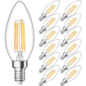 مصابيح LED MAXvolador Dimmable E12 Candelabra LED مكافئة 40W، 2700K أبيض دافئ، 4W لمبات إضاءة LED للثريا، B11 مصباح شمعة إديسون الشفاف مع قاعدة شمعدانات مزخرفة، حزمة من 12 in Kuwait