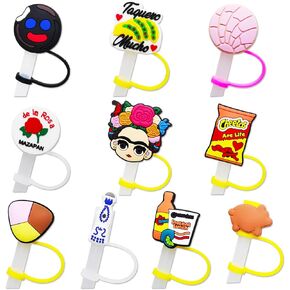 10PCS Mexican Inspired Drinking Straw Covers Caps, Mexico Reusable Portable Drinking Straw Tips Lids, Straw Toppers for Tumblers, Dust Proof Plugs Protector