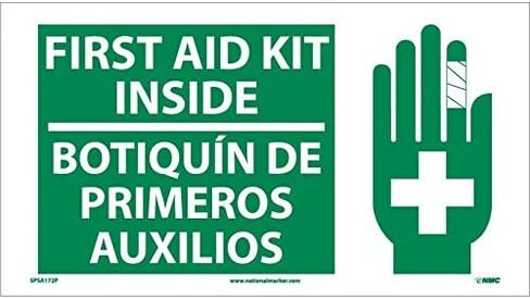 NMC National Marker Corp. SPSA172P First Aid Kit Inside (Bilingual W/Graphic), 10 Inch X 18 Inch, PS Vinyl in Saudi Arabia