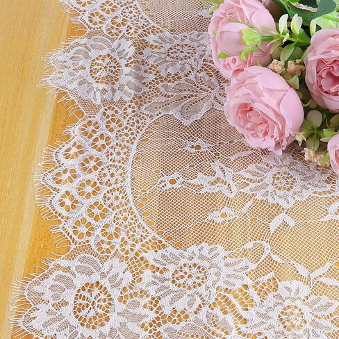 2 عبوة من مفرش منضدة الدانتيل 14 × 120 بوصة أبيض أنيق لزينة حفلات الزفاف الريفية بوهو لحفلات الزفاف، ديكور طاولة الاستقبال مطرز عتيق وردي عتيق in Kuwait