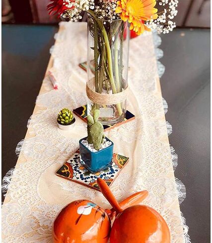 2 عبوة من مفرش منضدة الدانتيل 14 × 120 بوصة أبيض أنيق لزينة حفلات الزفاف الريفية بوهو لحفلات الزفاف، ديكور طاولة الاستقبال مطرز عتيق وردي عتيق in Kuwait