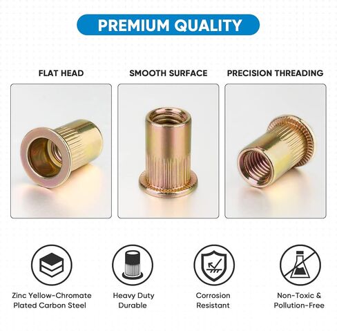 TICONN 70 Pcs SAE Rivet Nut Kit, Heavy Duty Zinc Plated Carbon Steel Flat Head Insert Nut with Knurled Body (SAE UNC 1/4"-20) in Saudi Arabia