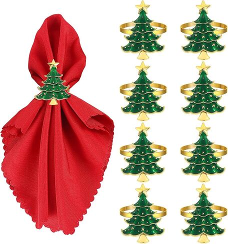 Emivery Christmas Napkin Rings Set of 8, Christmas Tree Metal Napkin Holder Rings Holiday Napkin Ring Buckles Xmas Table Decorations for Christmas Wedding Holiday Banquet Dinning Table Settings in Saudi Arabia