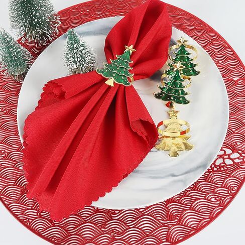 Emivery Christmas Napkin Rings Set of 8, Christmas Tree Metal Napkin Holder Rings Holiday Napkin Ring Buckles Xmas Table Decorations for Christmas Wedding Holiday Banquet Dinning Table Settings in Saudi Arabia