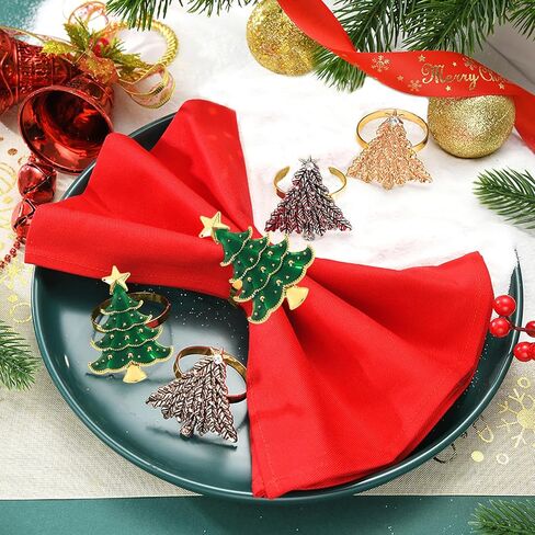 Emivery Christmas Napkin Rings Set of 8, Christmas Tree Metal Napkin Holder Rings Holiday Napkin Ring Buckles Xmas Table Decorations for Christmas Wedding Holiday Banquet Dinning Table Settings in Saudi Arabia