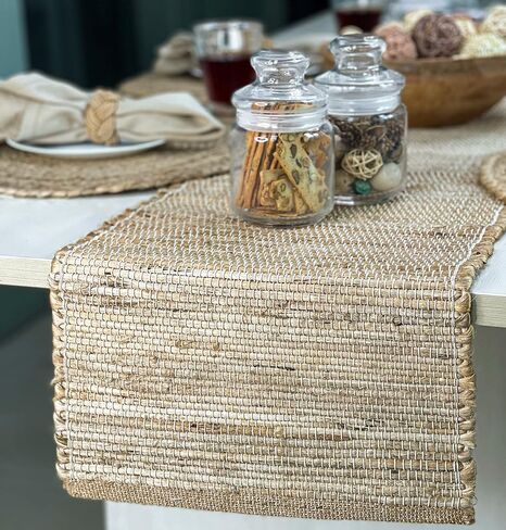 مفرش طاولة مجدول يدويًا من الجوت/القنب الطبيعي الصديق للبيئة من Chardin home، الحجم: 13 بوصة × 72 بوصة in Kuwait