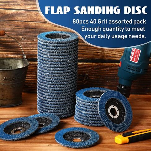 Landhoow 80 حزمة قرص رفرف 4 1/2 طحن أقراص الصنفرة عجلات الزعنفة أكسيد الألومنيوم جلخ، النوع #27 عجلات طحن المعالجة الدقيقة لطحن زاوية الخشب المعدني الرملي (أزرق، 40 حصى) in Kuwait