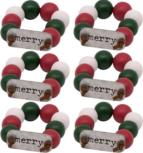 منزل جماعي - حلقات مناديل، خرز خشبي لبيت المزرعة، حلقة حامل مناديل مصنوعة يدويًا للطاولة، ديكور منزلي ريفي لحفلات الزفاف، وحفلات عشاء عيد الميلاد، والتجمعات العائلية، وديكورات الطاولة (6، ممتنة) in Kuwait