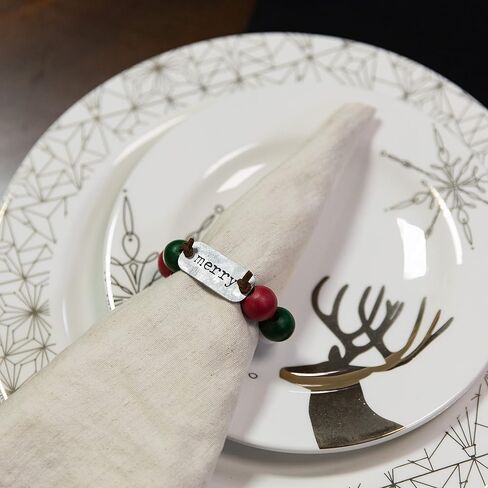 منزل جماعي - حلقات مناديل، خرز خشبي لبيت المزرعة، حلقة حامل مناديل مصنوعة يدويًا للطاولة، ديكور منزلي ريفي لحفلات الزفاف، وحفلات عشاء عيد الميلاد، والتجمعات العائلية، وديكورات الطاولة (6، ممتنة) in Kuwait